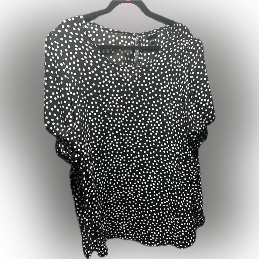 Torrid Black and White Polka Dot Blouse - Picture 2 of 6